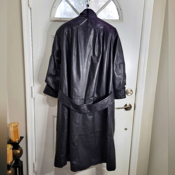 Rare Vintage Avant Garde Korean Made Oversized 100%  Leather Trench Coat Size 4 - Picture 4 of 16